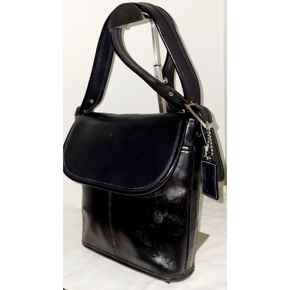 Coach Vintage Black Leather Duffle Flap Bag